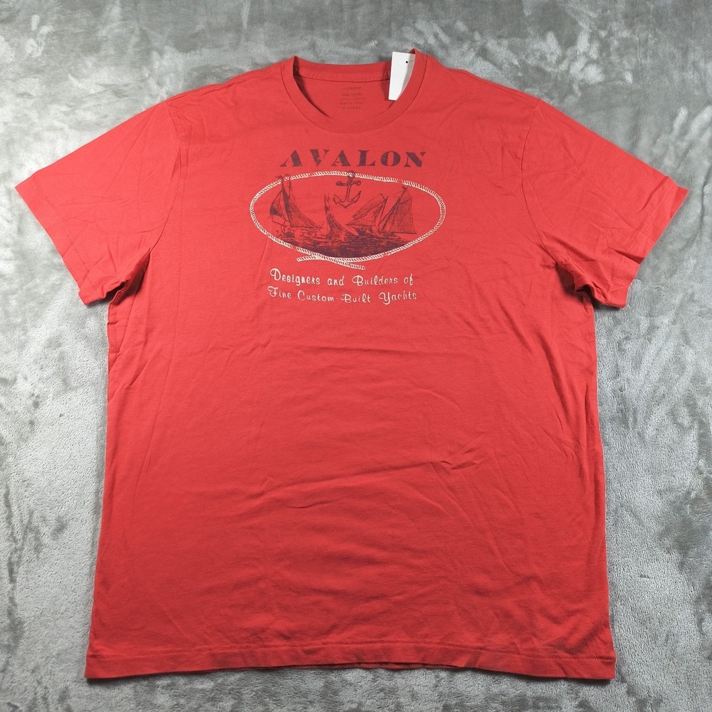 J Crew Shirt Mens XL Red Avalon Yachts Nautical Single Stitch Boat Crew Neck New